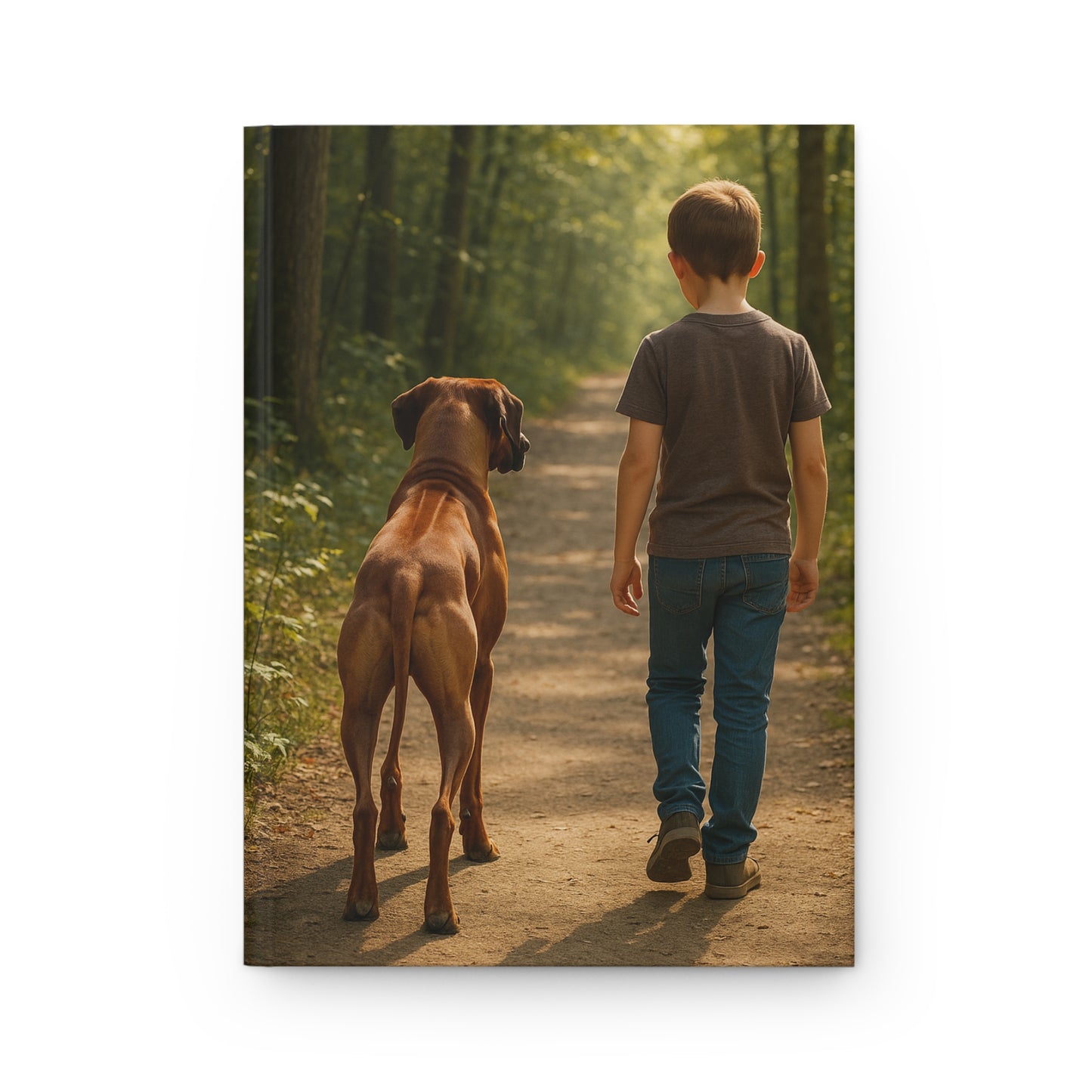 Hardcover Journal — Boy and Dog Woodland Walk Photo Notebook