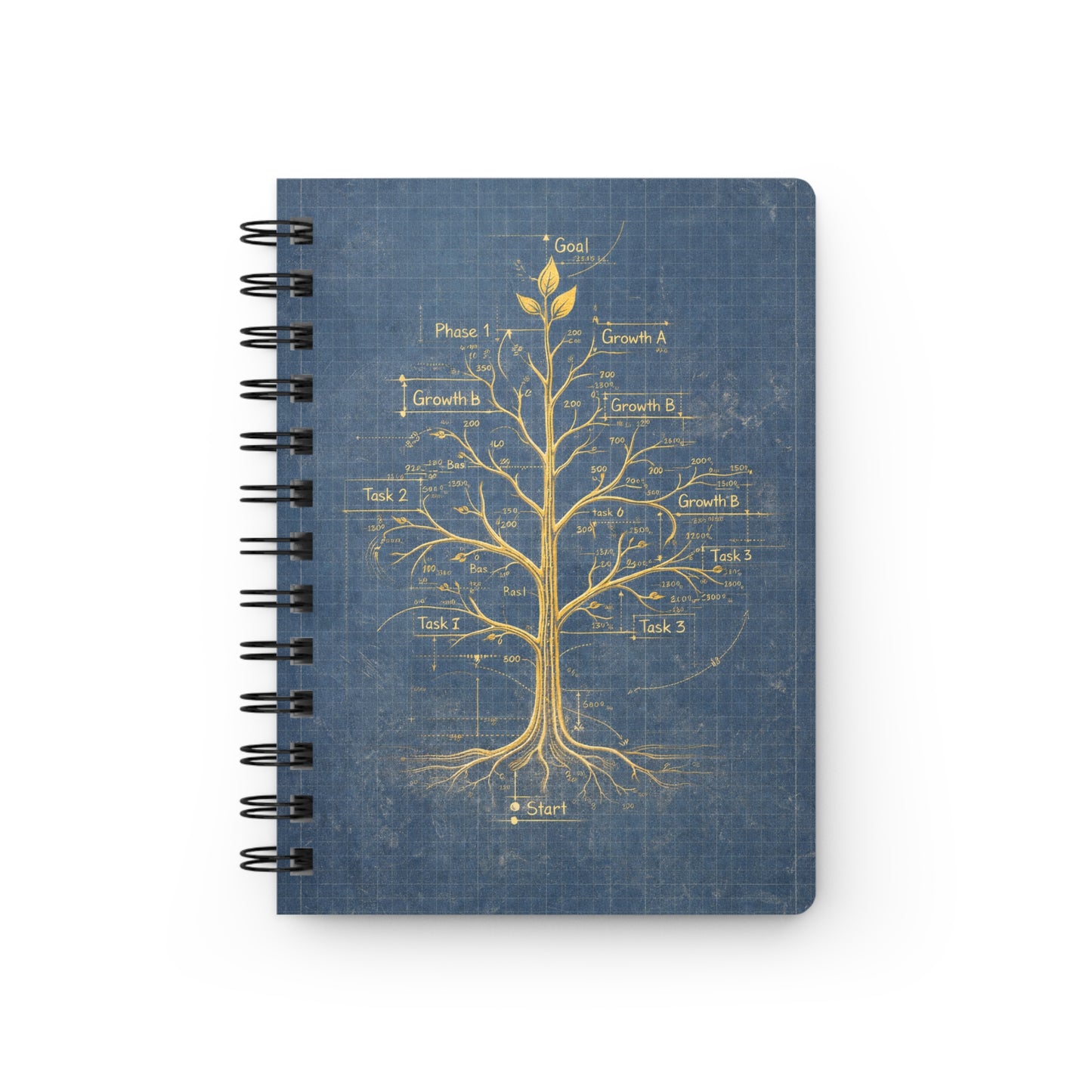 Golden Tree Spiral Bound Journal — Deep Blue Reflective Growth Notebook