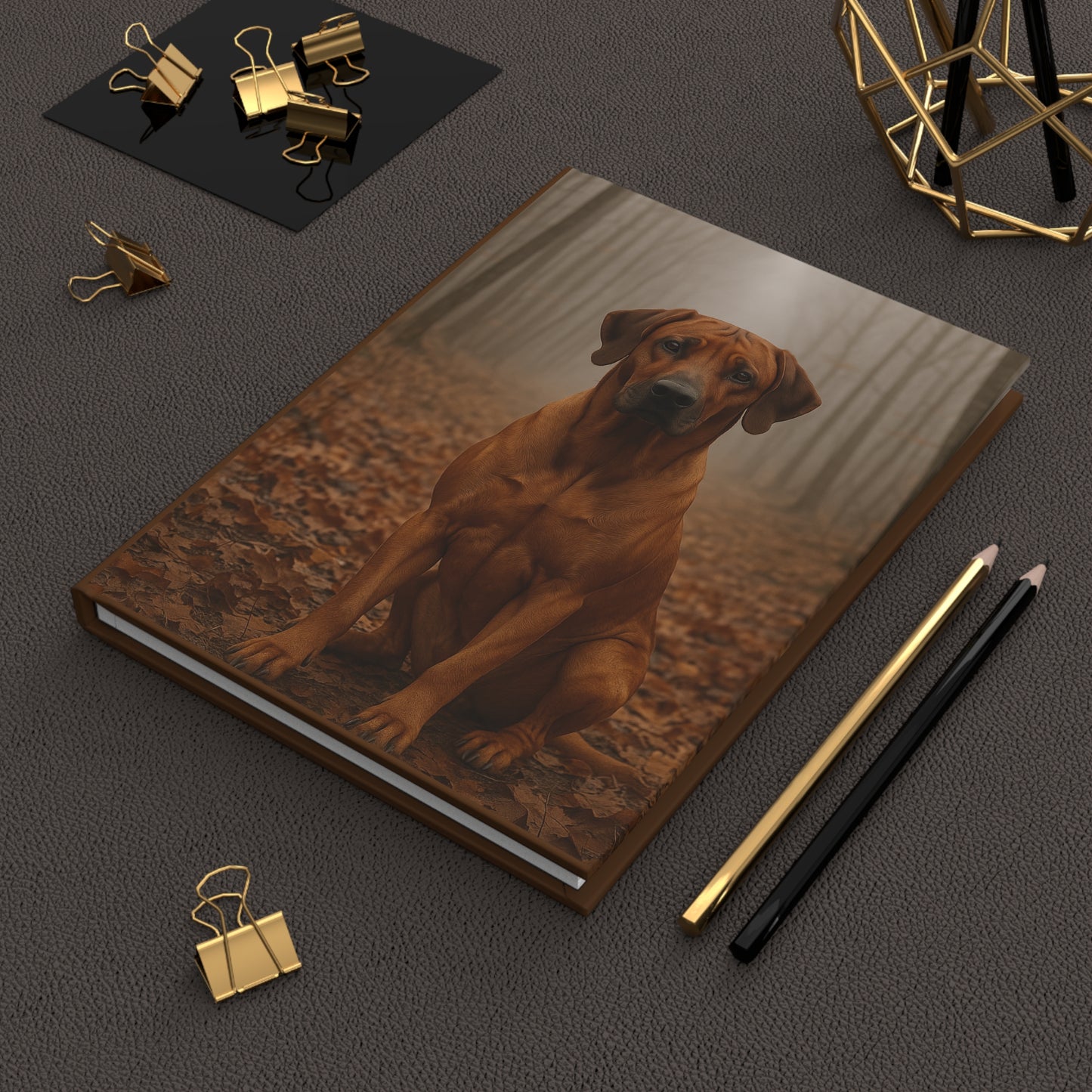 Rhodesian Ridgeback in Mist — Autumn Spiral Hardcover Journal