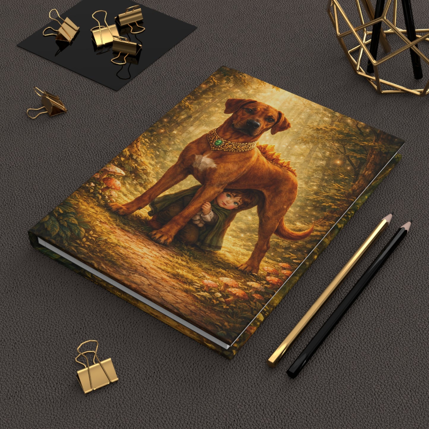 Storybook Forest Journal — Loyal Dog & Cloaked Child Matte Hardcover