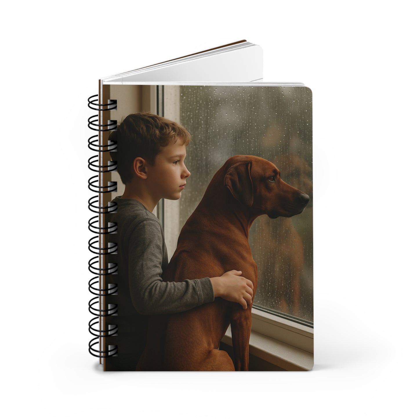 Boy & Dog Rainy Day Spiral Journal — Photo Notebook for Quiet Moments