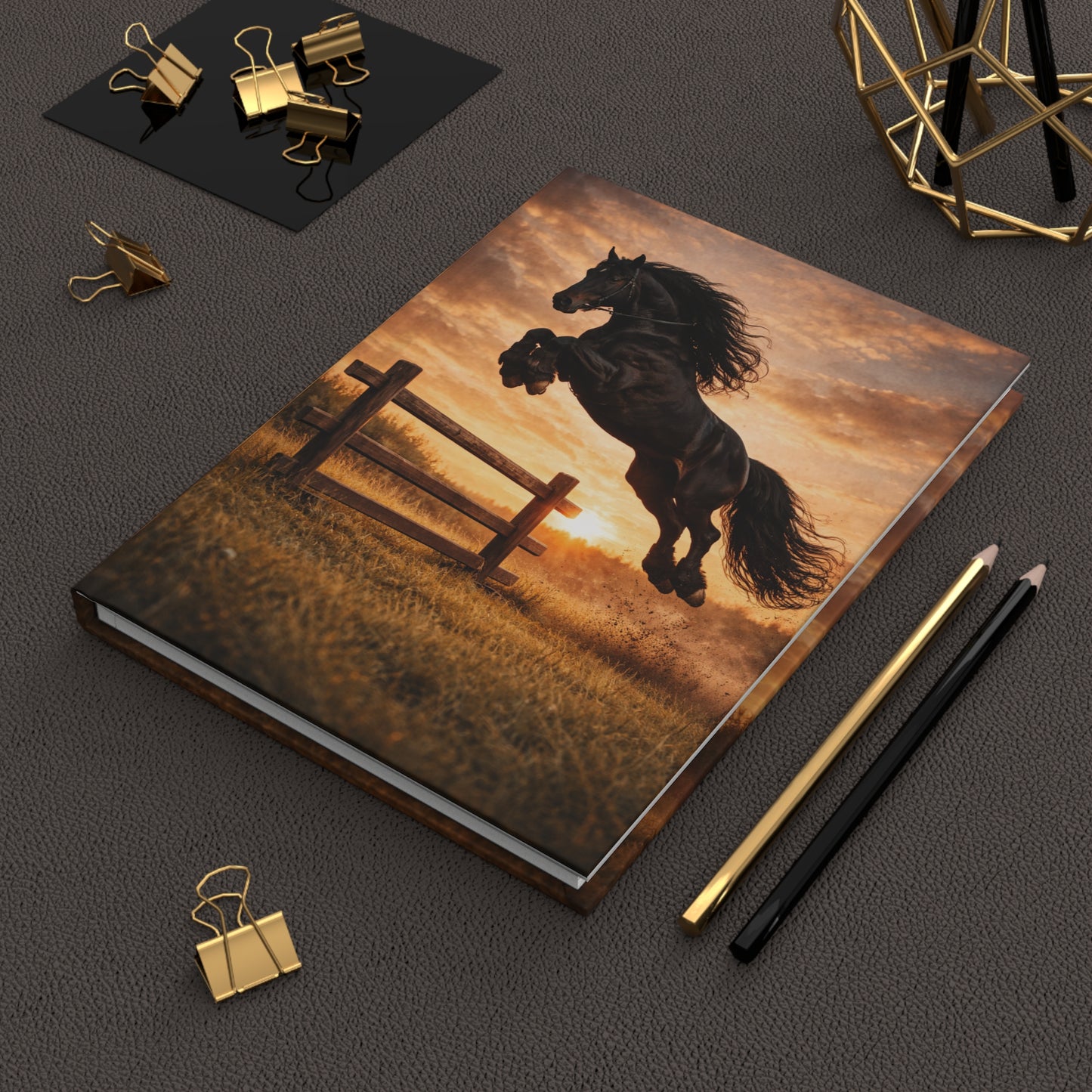 Fresian Horse Jumping Fence Hardcover Journal — Matte Equestrian Notebook