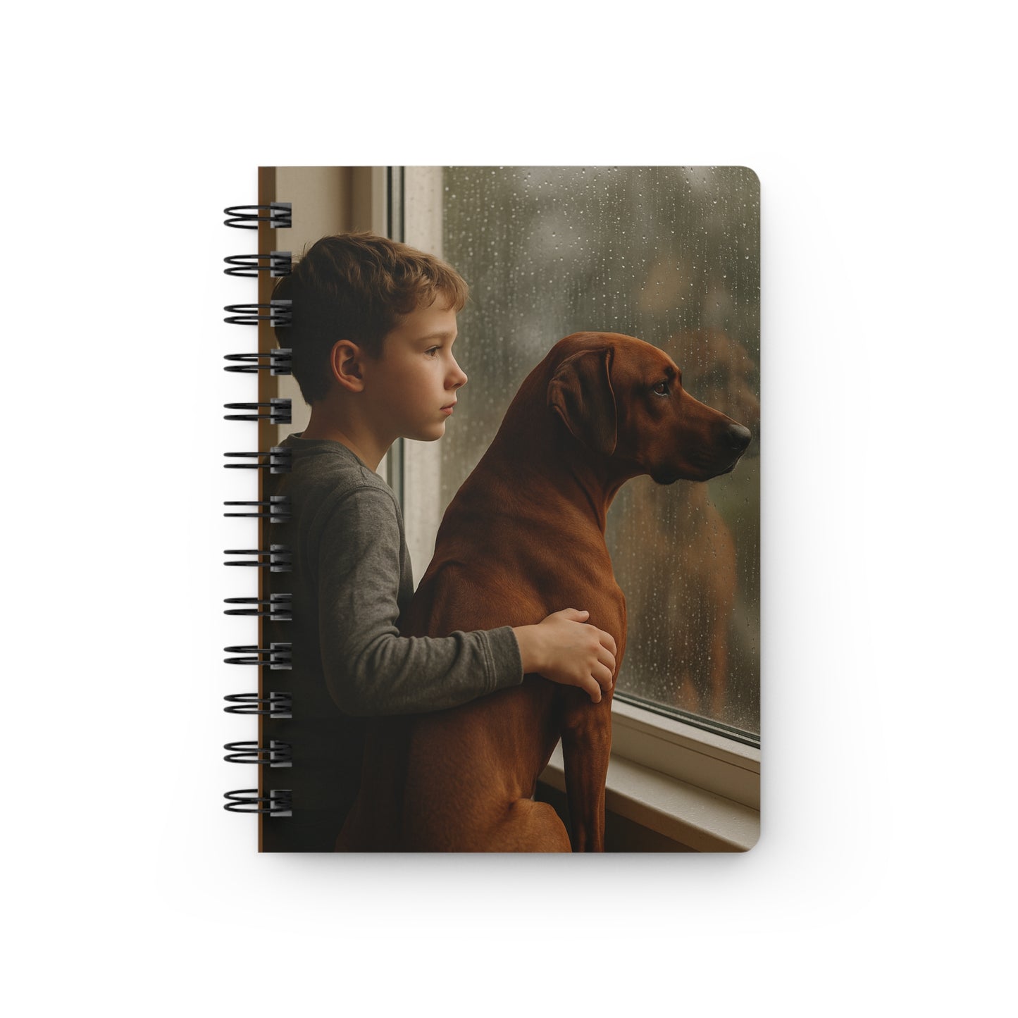 Boy & Dog Rainy Day Spiral Journal — Photo Notebook for Quiet Moments