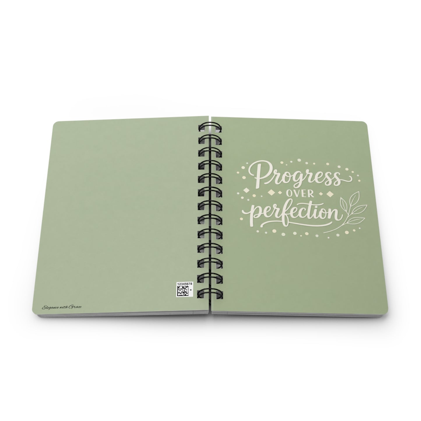 Progress Over Perfection Spiral Journal — Sage Green Guided Notebook for Daily Gratitude & Goal Tracking
