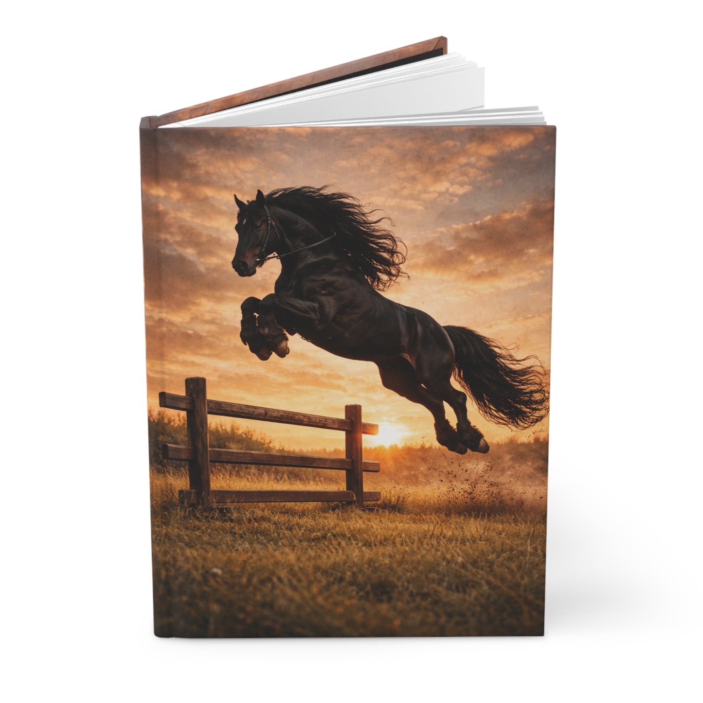Fresian Horse Jumping Fence Hardcover Journal — Matte Equestrian Notebook