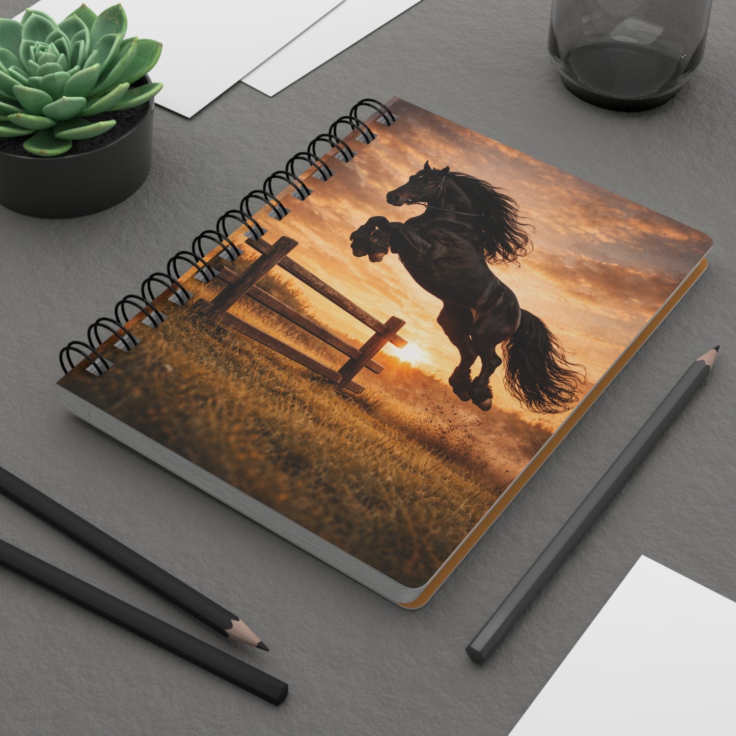 Horse Jump Spiral Journal — Sunset Equestrian Notebook for Riders & Animal Lovers