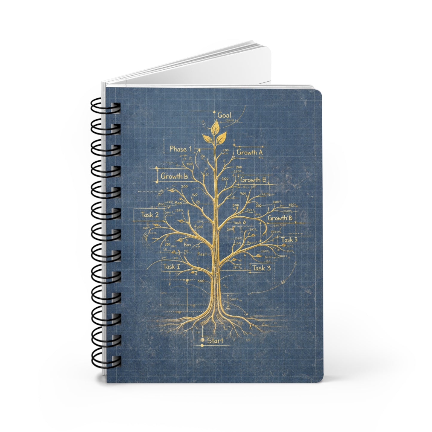 Golden Tree Spiral Bound Journal — Deep Blue Reflective Growth Notebook