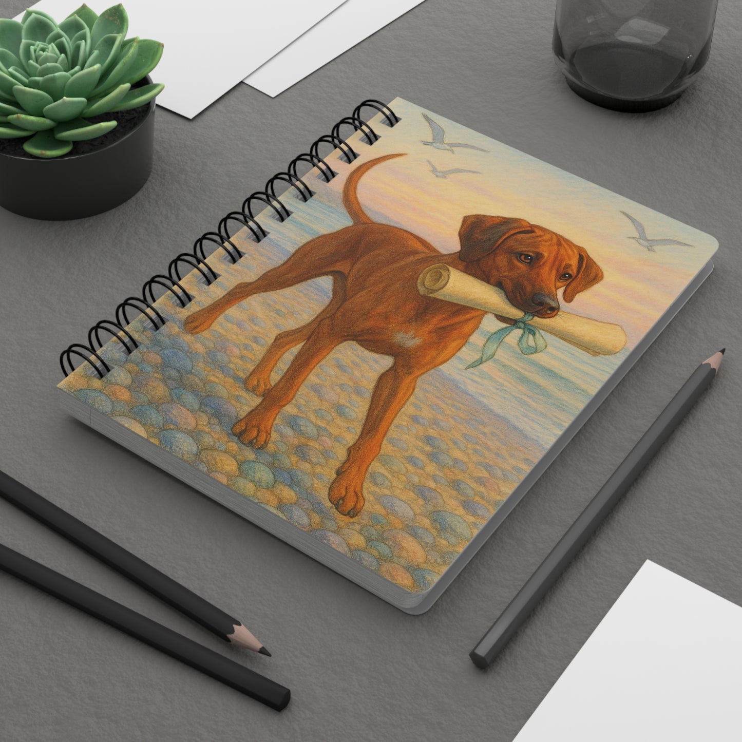 Sunrise Beach Runner Spiral Journal — Dog with Note Cover