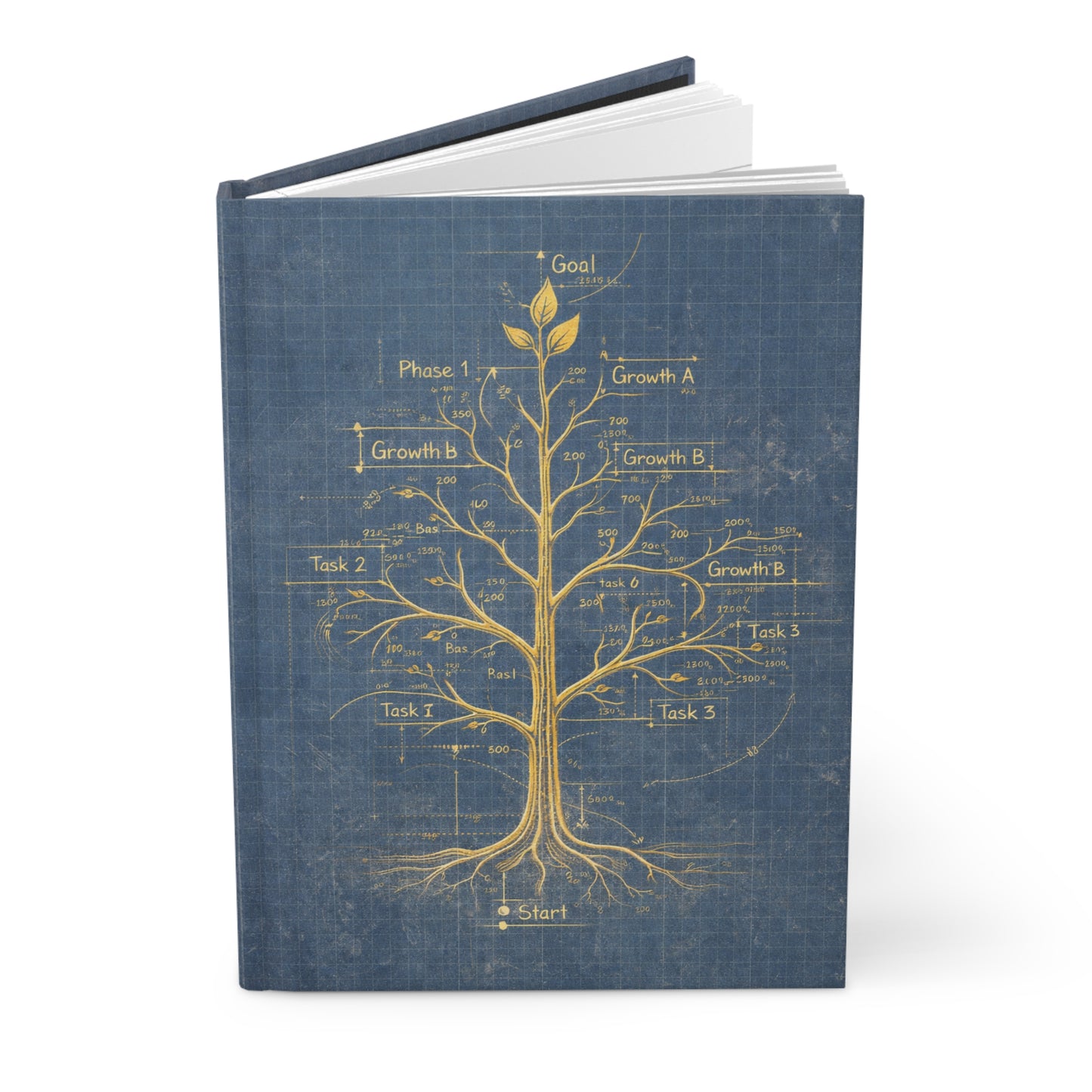 Indigo Blueprint Tree Hardcover Journal — Growth Planner & Maker’s Notebook