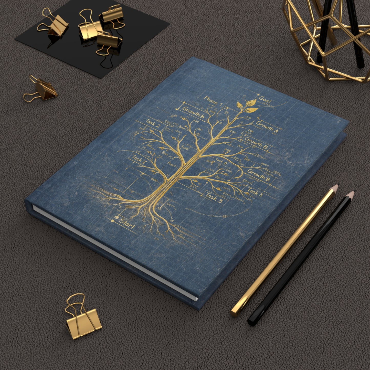 Indigo Blueprint Tree Hardcover Journal — Growth Planner & Maker’s Notebook