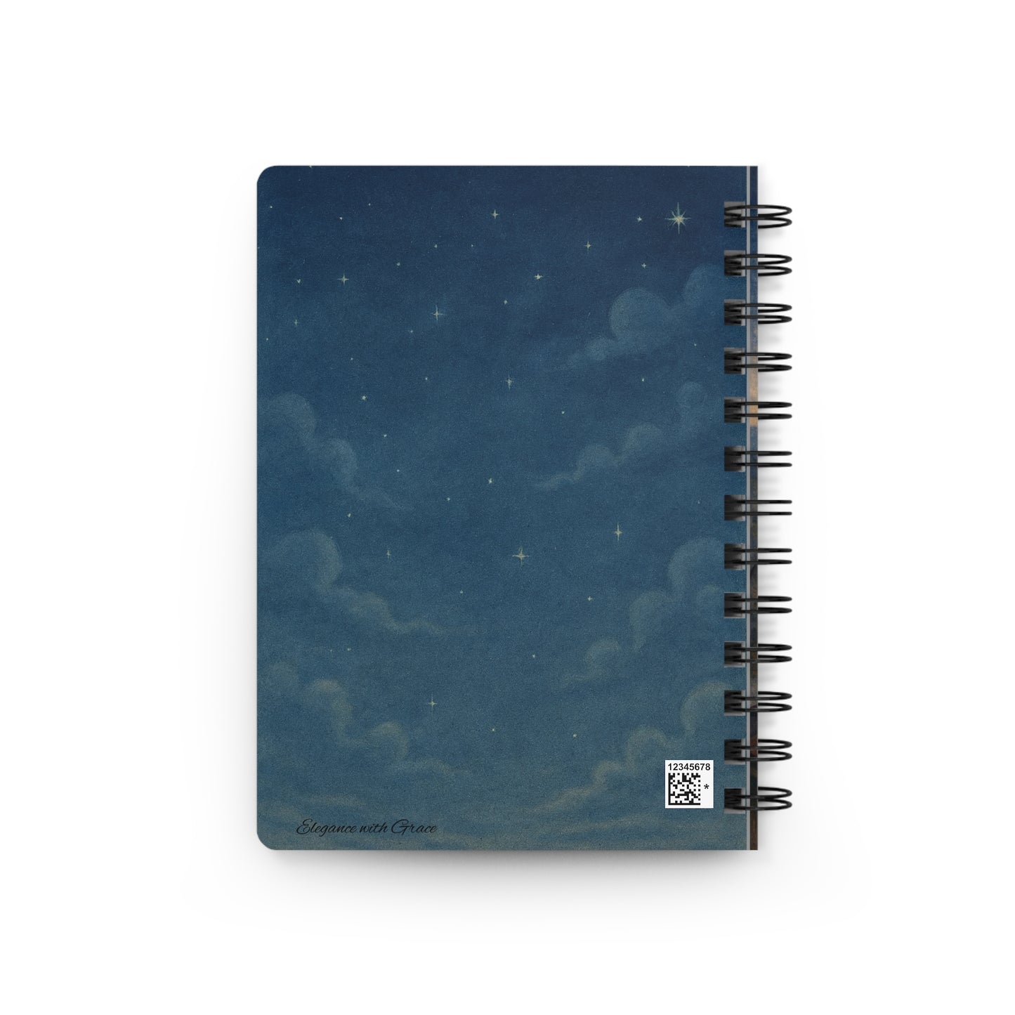 Moonlit Guardian Cat Spiral Journal — Child Reading on Rooftop