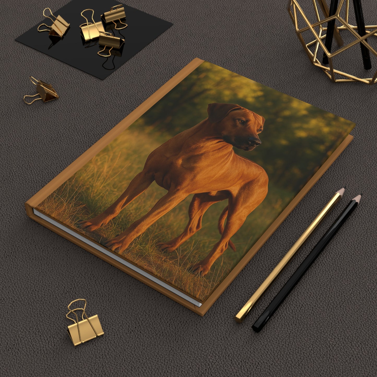 Rhodesian Ridgeback Hardcover Journal — Elegant 'Elegance with Grace' Dog Notebook