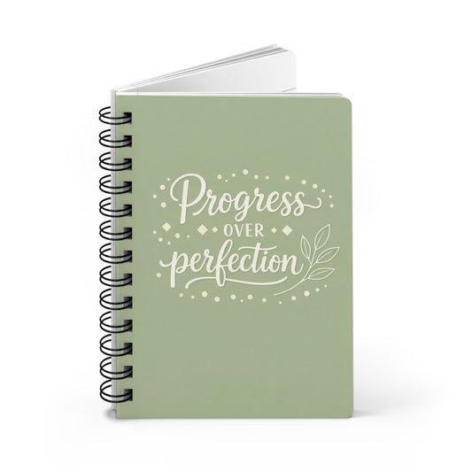 Progress Over Perfection Spiral Journal — Sage Green Guided Notebook for Daily Gratitude & Goal Tracking
