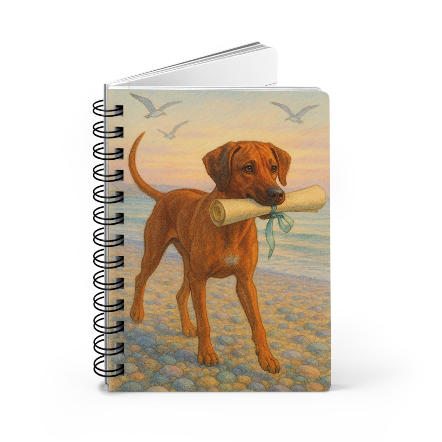 Sunrise Beach Runner Spiral Journal — Dog with Note Cover