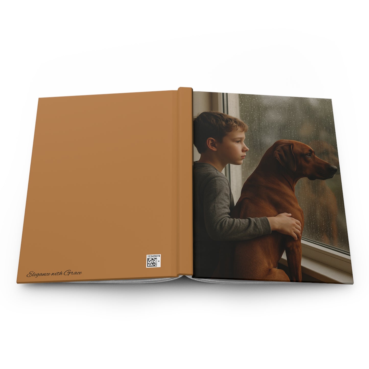 Boy and Dog by the Window Hardcover Journal — Rainy Day Reflection Notebook